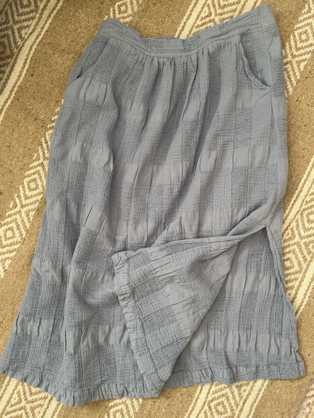 Monk & Lou 100% Cotton Textured Soft Pull on Pale Dusty Blue Midi Skirt M